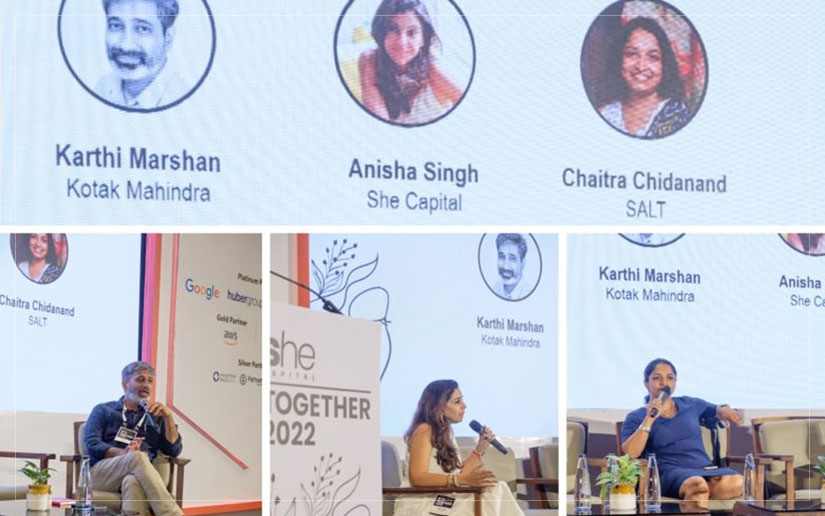 Anisha Singh and Karthi Marshan discussing financial confidence and barriers for women on a panel at Together